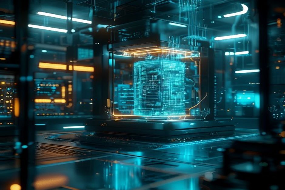 Abstract representation of encryption and quantum computing concepts
