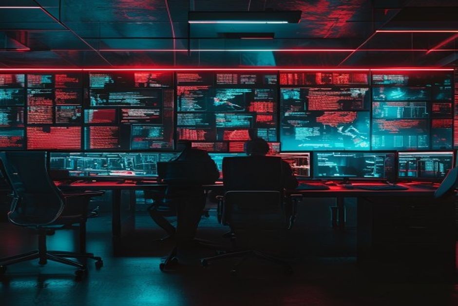 Security analysts collaborating at a shared operations dashboard